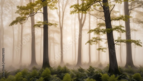 Misty Morning Serenity serene landscape tranquil nature misty woods.