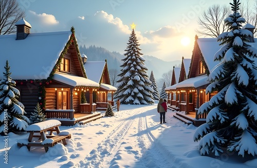 Wallpaper Mural Winter landscape with Christmas tree. Torontodigital.ca