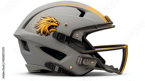 Grey and Gold Football Helmet with Wolf Logo  photo