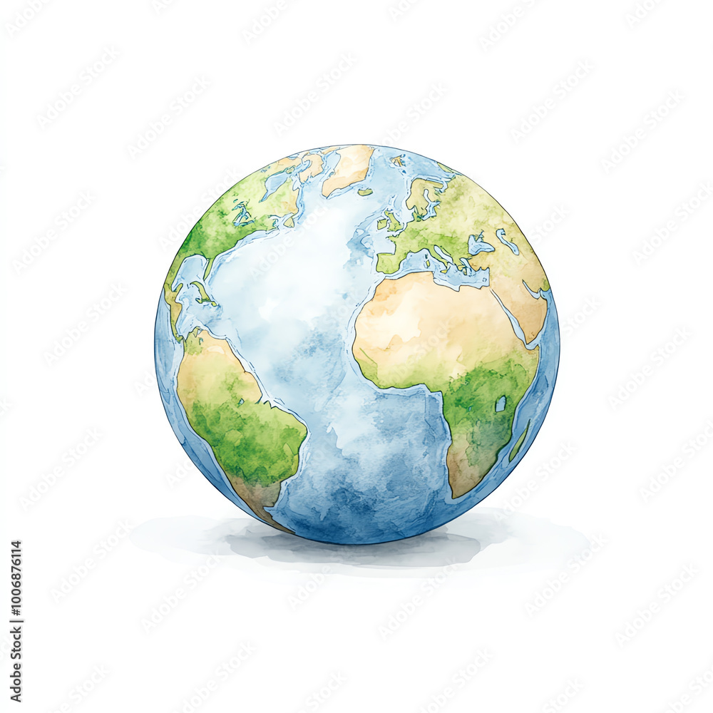Fototapeta premium Colorful watercolor globe representing Earth on a white background.