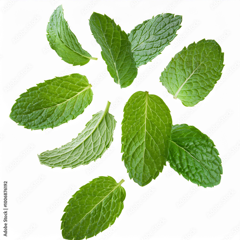 beautiful mint leaves falling on white background: Image for cutting or blending beautiful mint leaves falling on white background: Image for cutting or blending