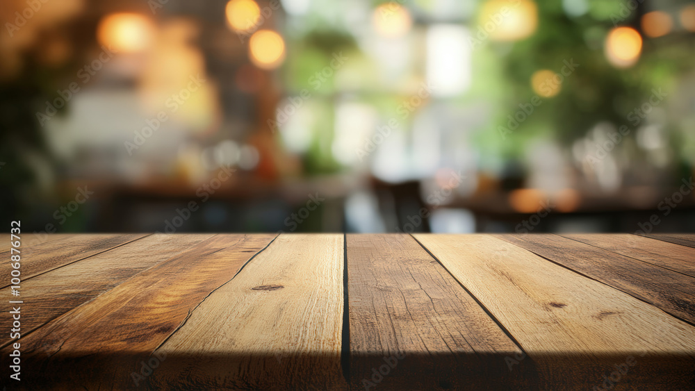 Wooden table in the foreground with a blurred background of a cozy bar with warm lighting. Wooden table in the foreground with a blurred background of a cozy bar with warm lighting.
