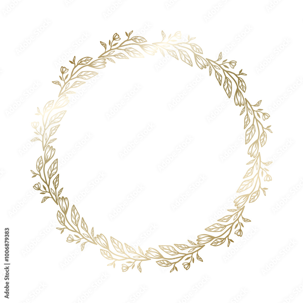 Golden botanical wreath frame