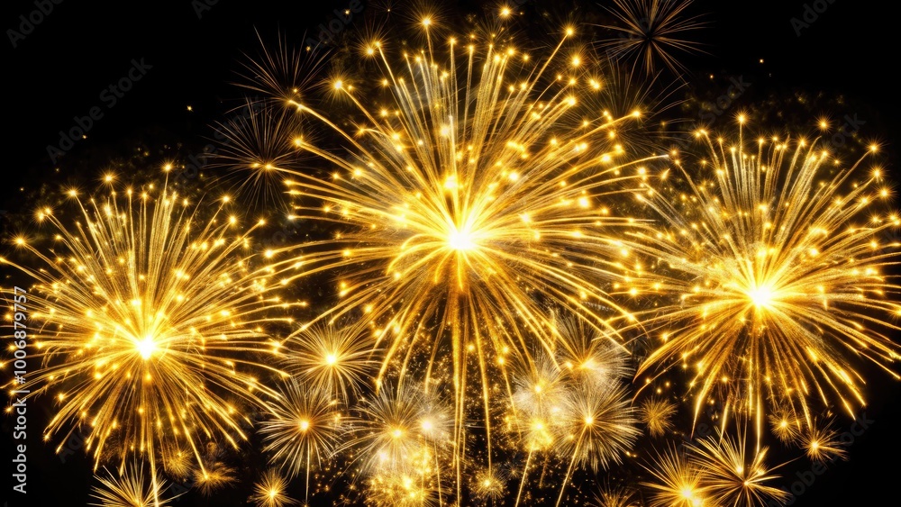 Naklejka premium Dazzling display of golden fireworks lighting up the night sky.