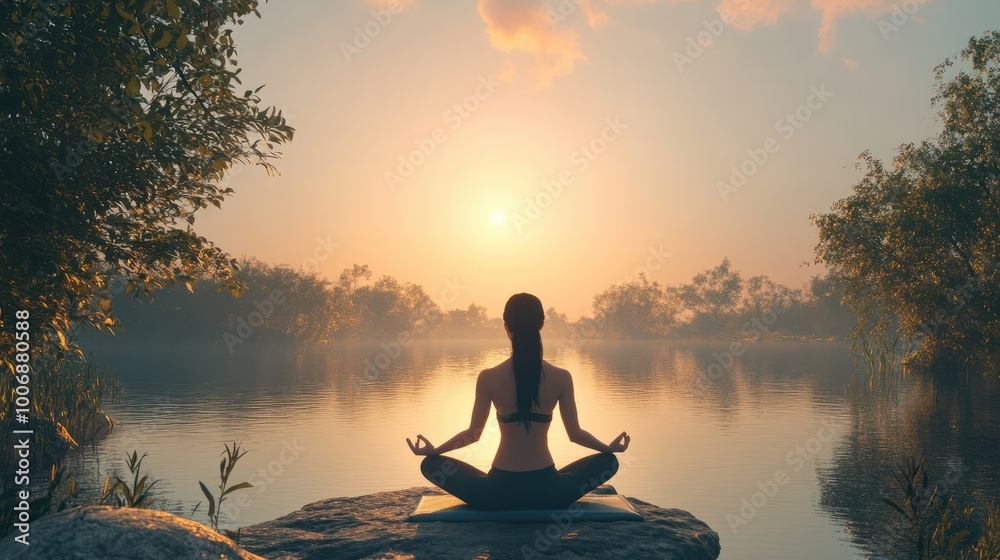 The picture of the young or adult female human doing the yoga pose for relaxation or meditating the mind in the middle of the nature under the bright sun in the daytime of a dawn or dusk day. AIGX03. The picture of the young or adult female human doing the yoga pose for relaxation or meditating the mind in the middle of the nature under the bright sun in the daytime of a dawn or dusk day. AIGX03.