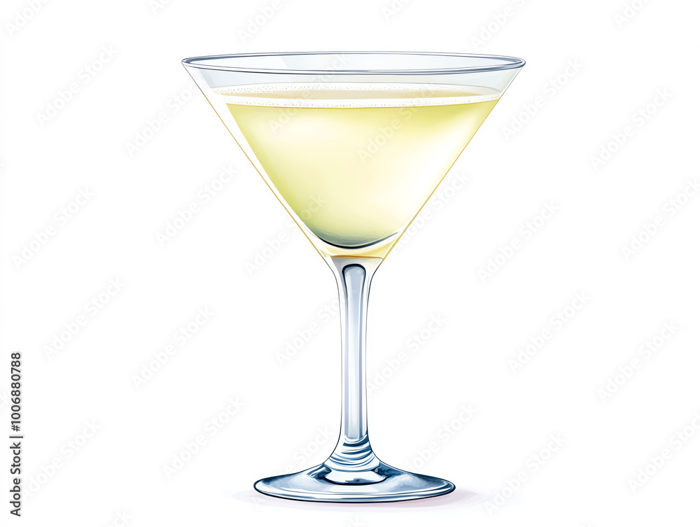 Elegant martini glass filled with a yellow liquid, white isolate background. Elegant martini glass filled with a yellow liquid, white isolate background.
