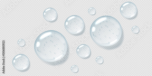 Obraz na płótnie Serum drops, clear gel droplets, realistic glossy liquid, moisturizing cosmetic product, hyaluronic acid concept. Vector illustration. w salonie