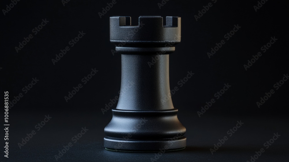 Single Black Chess Rook Isolated on Matte Black Studio Background with Subtle Lighting Single Black Chess Rook Isolated on Matte Black Studio Background with Subtle Lighting