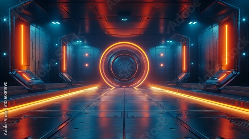 Futuristic Modern Empty stage background technology Sci-fi interior concept 3d rendering. photo