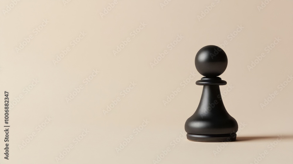 Subtle Black Chess Pawn Stands Alone Against Soft Background, Symbolizing a Journey Subtle Black Chess Pawn Stands Alone Against Soft Background, Symbolizing a Journey