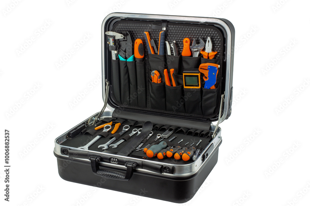 Professional tool kit in open carrying case