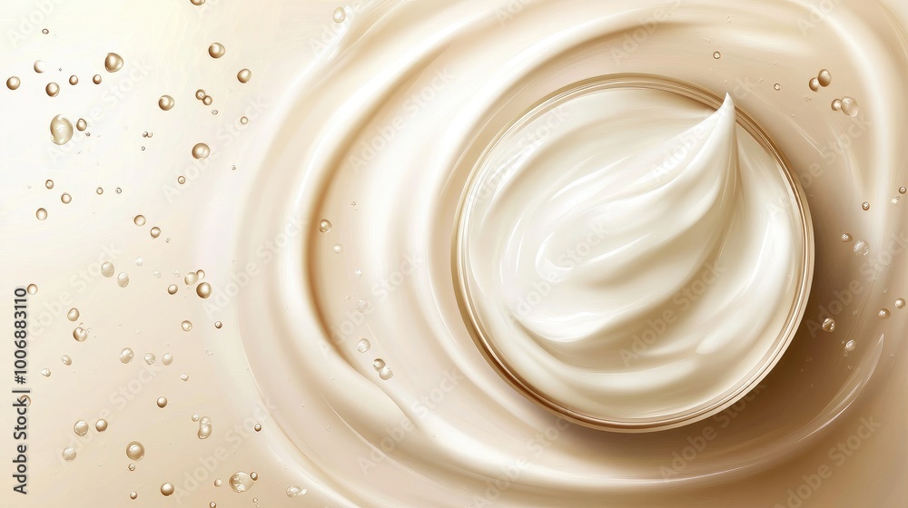 A realistic vector illustration of a facial lotion from a bird's eye view, showcasing its creamy consistency on a soft background, ideal for beauty marketing. No logos or people. A realistic vector illustration of a facial lotion from a bird's eye view, showcasing its creamy consistency on a soft background, ideal for beauty marketing. No logos or people.