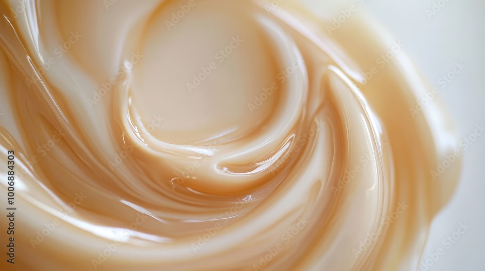 Close-up of a swirl of foundation cream on a white background, capturing its glossy, smooth texture. No logos or people, just the product's elegance. Close-up of a swirl of foundation cream on a white background, capturing its glossy, smooth texture. No logos or people, just the product's elegance.