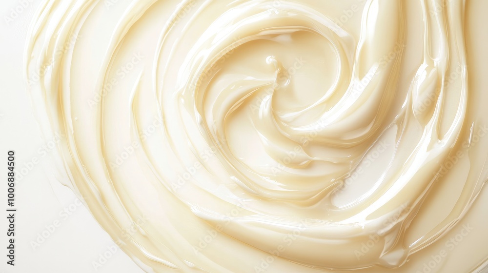 Close-up of foundation cream in a perfect swirl on a white background, with light reflecting off its glossy surface. No logos or people present. Close-up of foundation cream in a perfect swirl on a white background, with light reflecting off its glossy surface. No logos or people present.