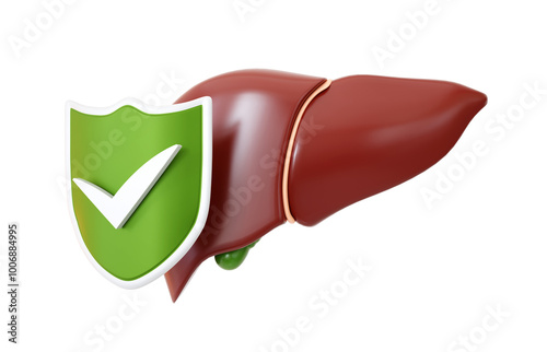 Healthy human liver with shield isolated on white background. Liver for medical poster or banners. 3d-rendering photo