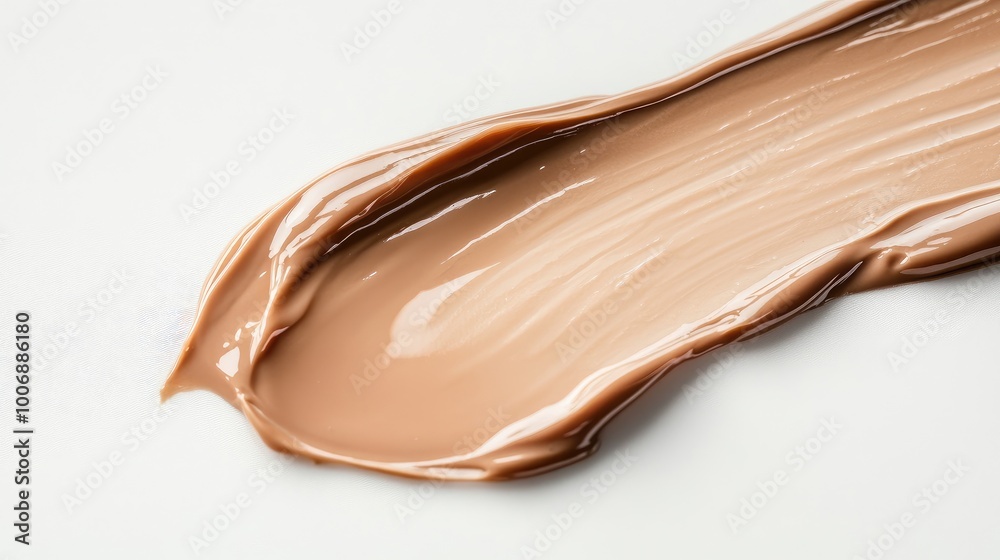 Foundation cream softly spread on a white background, highlighting its silky, glossy texture. No people or logos for a clean, product-focused image.