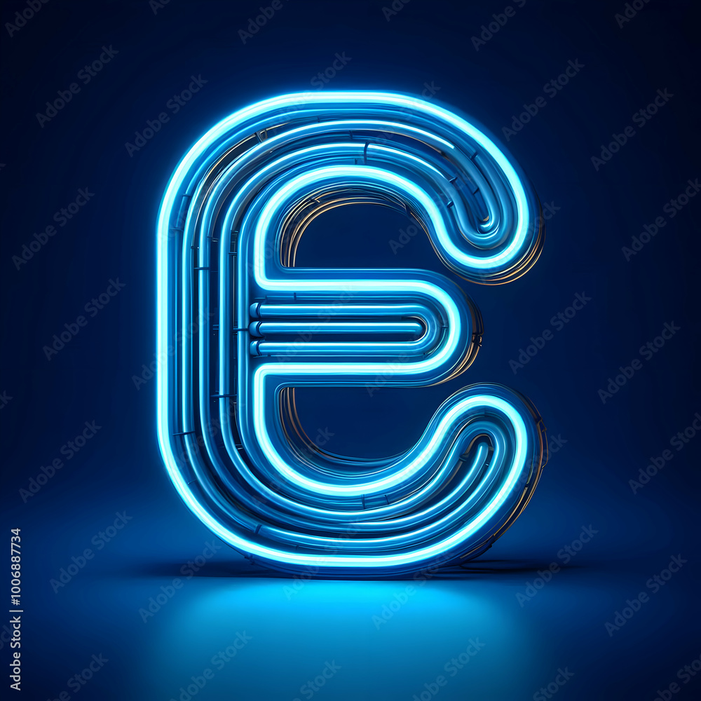 3d blue neon letter E 3d blue neon letter E