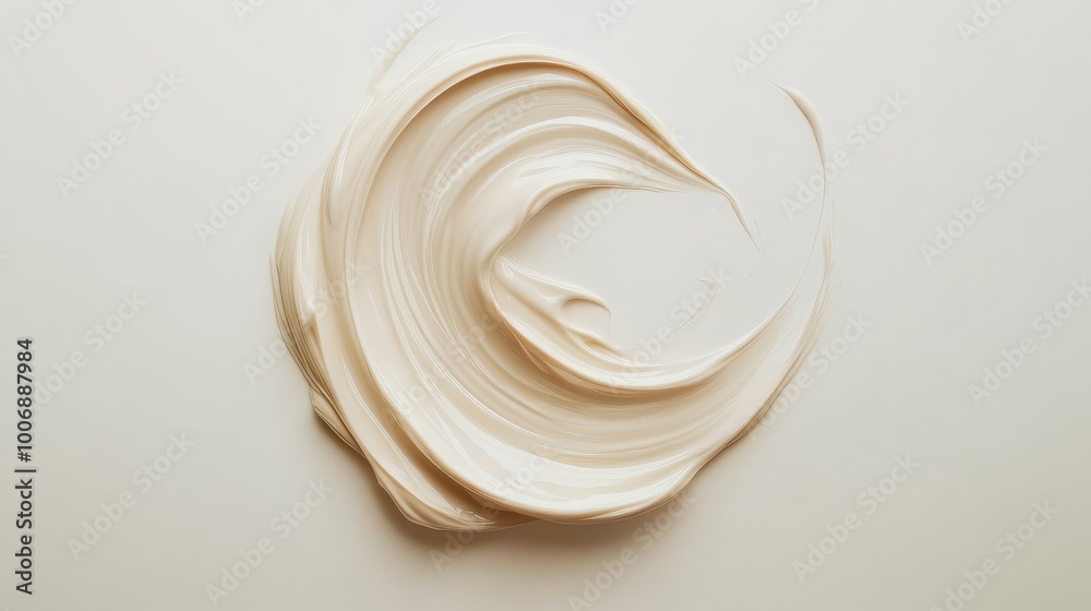 Swirl of foundation cream on a clean white surface, showing off its glossy, creamy texture. No logos or people, allowing the product to shine.