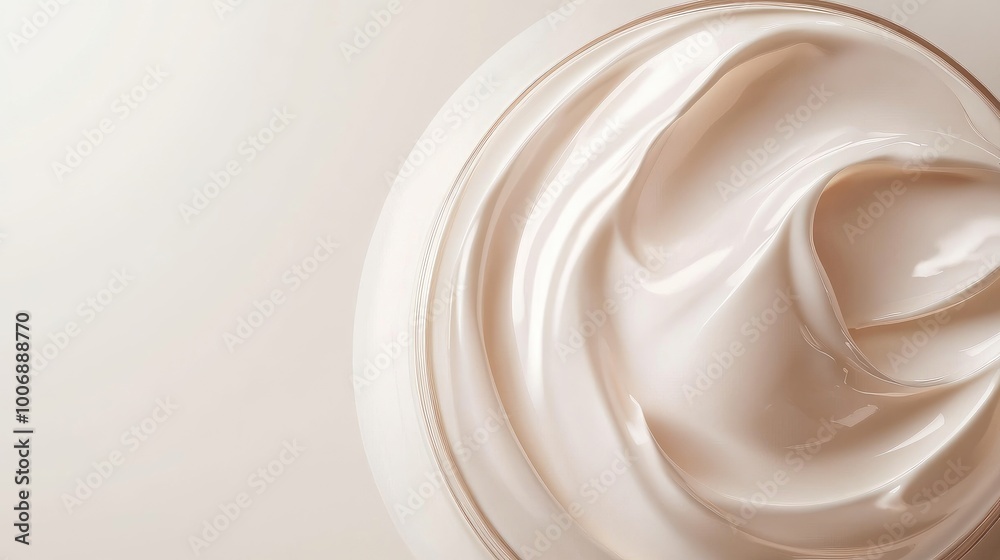 Top view of a realistic vector illustration of creamy facial lotion, showcasing its smooth texture against a clean white background for beauty advertising. No logo or people. Top view of a realistic vector illustration of creamy facial lotion, showcasing its smooth texture against a clean white background for beauty advertising. No logo or people.