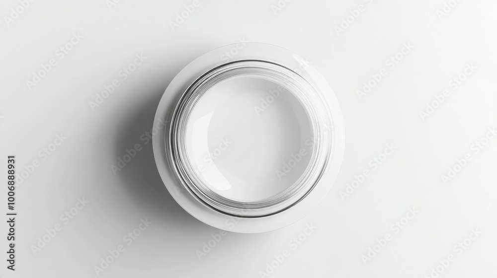 Top view of a sample moisturizer in a circular jar. Smooth and glossy finish. No logos, minimalist white background. Top view of a sample moisturizer in a circular jar. Smooth and glossy finish. No logos, minimalist white background.