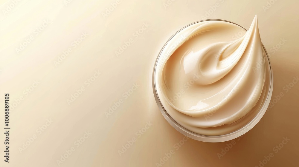 Top view of creamy lotion in a vector illustration, emphasizing its rich texture against a clean background for skincare advertising. No logos or people included. Top view of creamy lotion in a vector illustration, emphasizing its rich texture against a clean background for skincare advertising. No logos or people included.