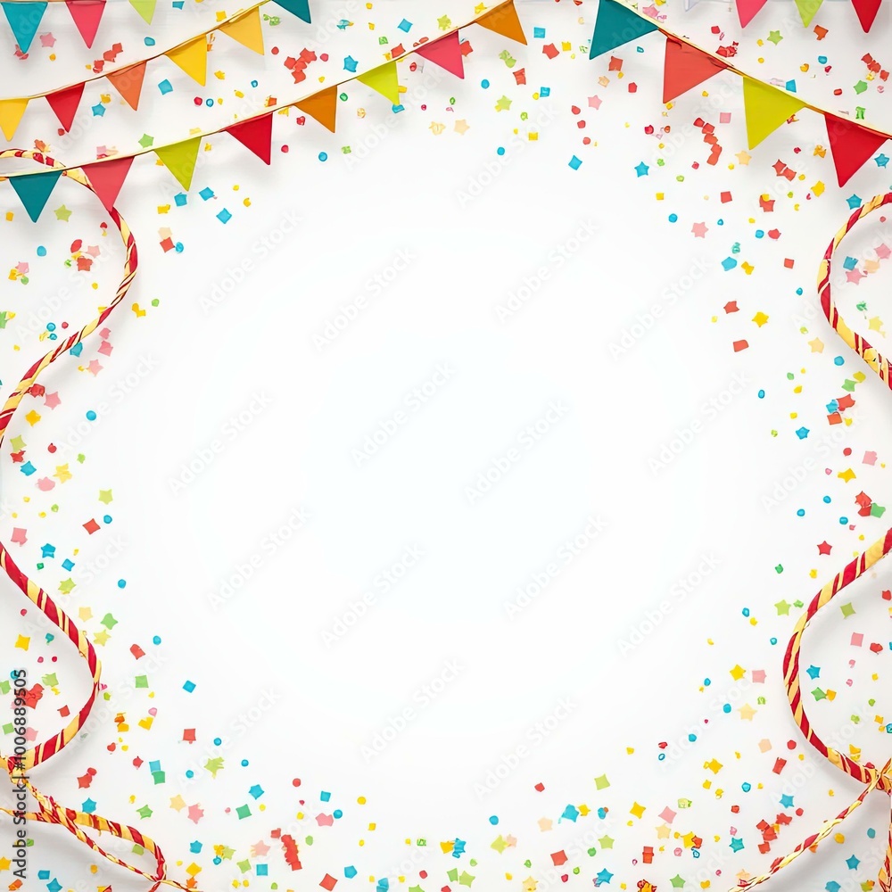 Festive celebration background with colorful bunting and confetti for party decor. Festive celebration background with colorful bunting and confetti for party decor.