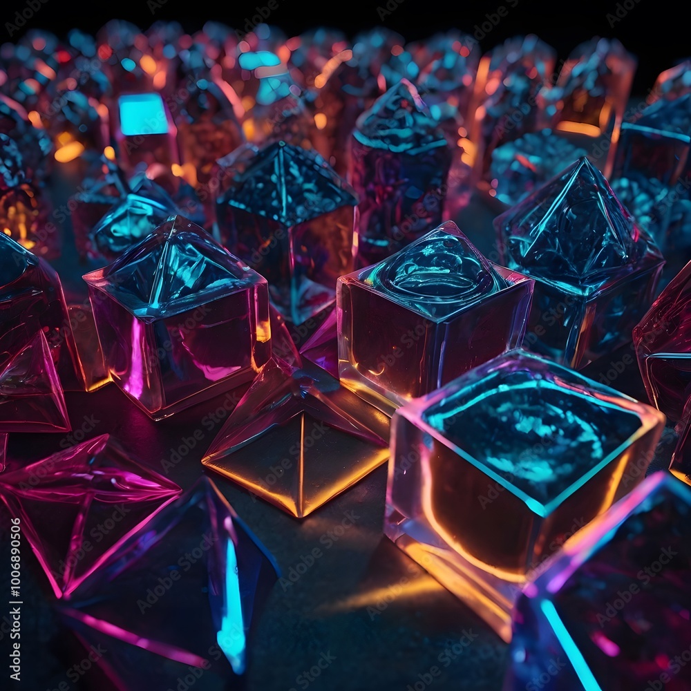 A geometric 3D shape with transparent holographic panels and vivid color accents.
A geometric 3D shape with transparent holographic panels and vivid color accents.