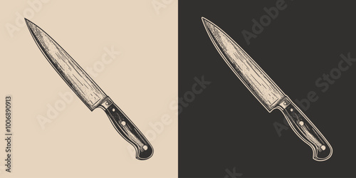 Vintage retro engraving woodcut style sketch draw paint of kitchen knife blade in drawn style illustration