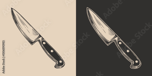 Vintage retro engraving woodcut style sketch draw paint of kitchen knife blade in drawn style illustration
