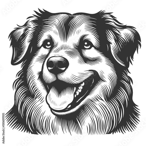 happy dog with a joyful expression, drawn in an engraving style sketch engraving generative ai vector illustration. Scratch board imitation. Black and white image.