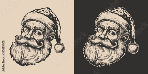 Vintage retro engraving woodcut style sketch draw paint of xmas christmas new year holiday santa claus portrait illustration