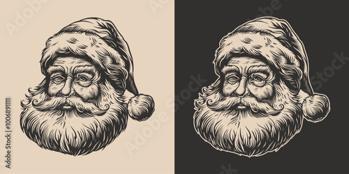Vintage retro engraving woodcut style sketch draw paint of xmas christmas new year holiday santa claus portrait illustration
