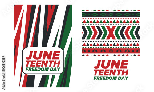 Juneteenth Independence Day. Freedom or Emancipation day. Annual american holiday, celebrated in June 19. African-American history and heritage. Poster, greeting card, banner and background. Vector