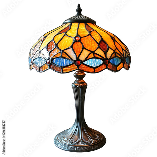 Classic Tiffany style stained glass lamp isolated on white background