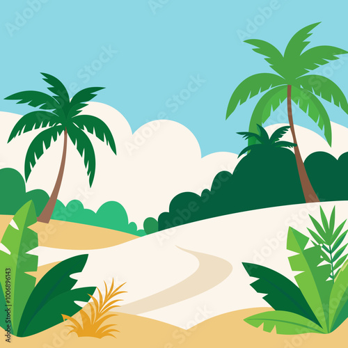 Wooded sand vegetation tropical vector illustration