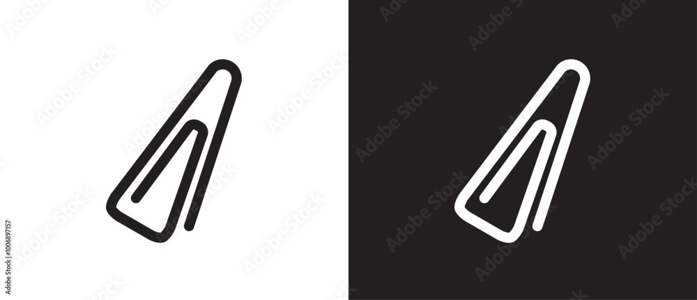 Icon of paperclip with a triangle shape. attached link file icon, internet web page URL icon, attachment, document, office paper clip icon symbol vector illustration in black and white background. Icon of paperclip with a triangle shape. attached link file icon, internet web page URL icon, attachment, document, office paper clip icon symbol vector illustration in black and white background.