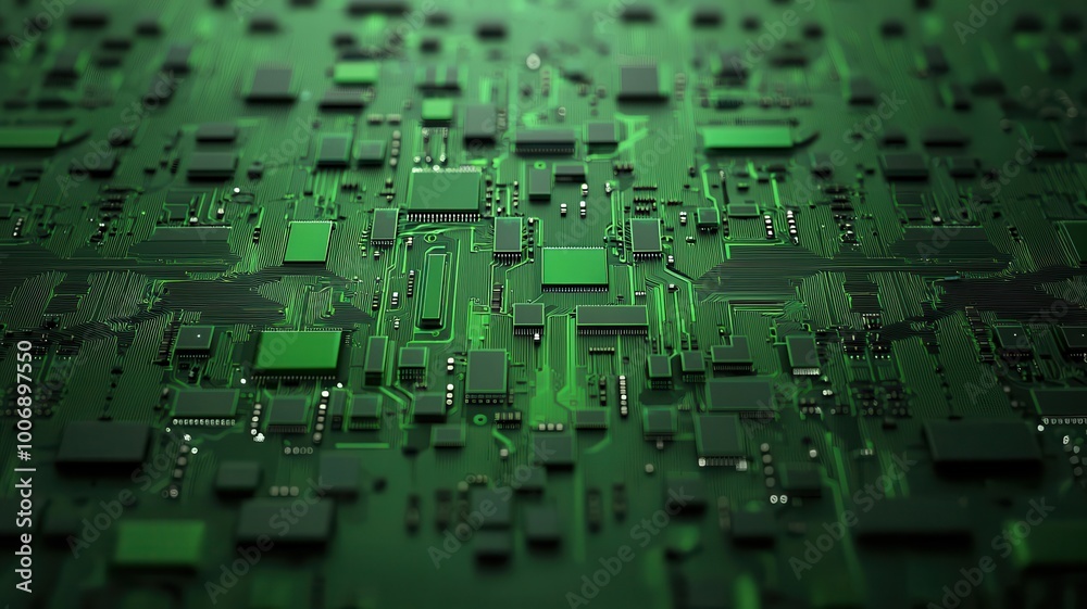 A close-up of a green circuit board, showcasing intricate patterns of microchips and circuitry, emphasizing technology and electronic components. A close-up of a green circuit board, showcasing intricate patterns of microchips and circuitry, emphasizing technology and electronic components.