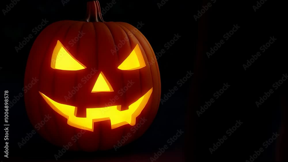 Glowing pumpkin with Smiling Face on Black Background for Halloween Decorations Glowing pumpkin with Smiling Face on Black Background for Halloween Decorations