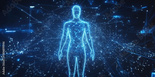 a human body with many connected lines and dots