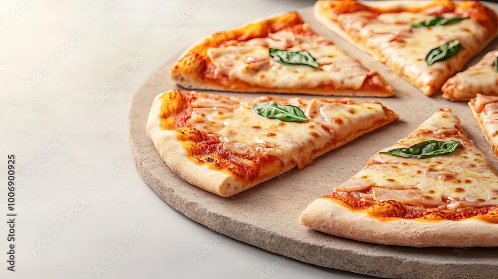 Fresh margarita pizza slices, stone oven warmth, 3D illustration