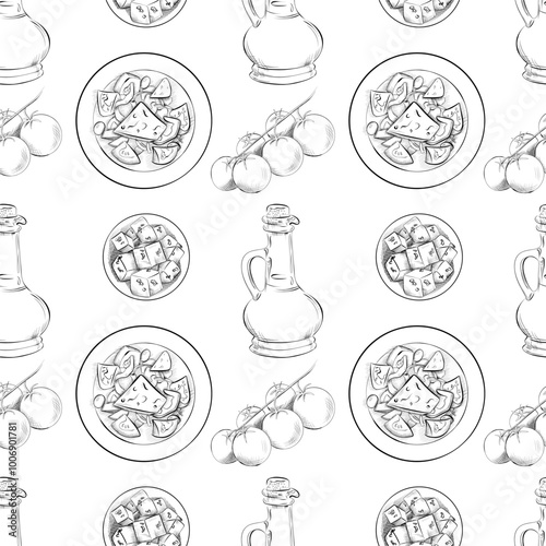 vector seamless pattern line art elements - food, cuisine