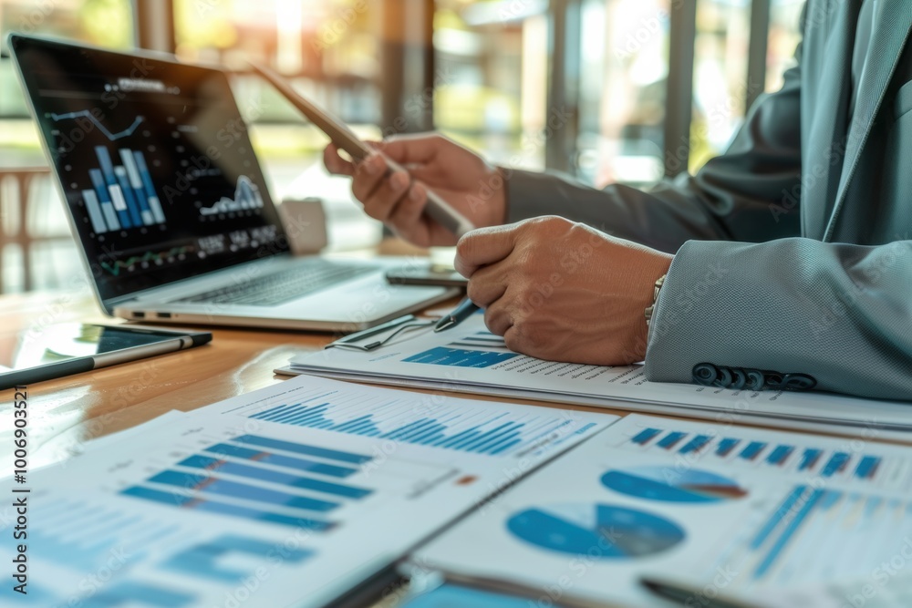 Creative coworkers collaborate in a team meeting, discussing and showcasing results through charts and graphs. Creative coworkers collaborate in a team meeting, discussing and showcasing results through charts and graphs.