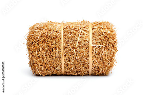 Straw bale on white isolate background