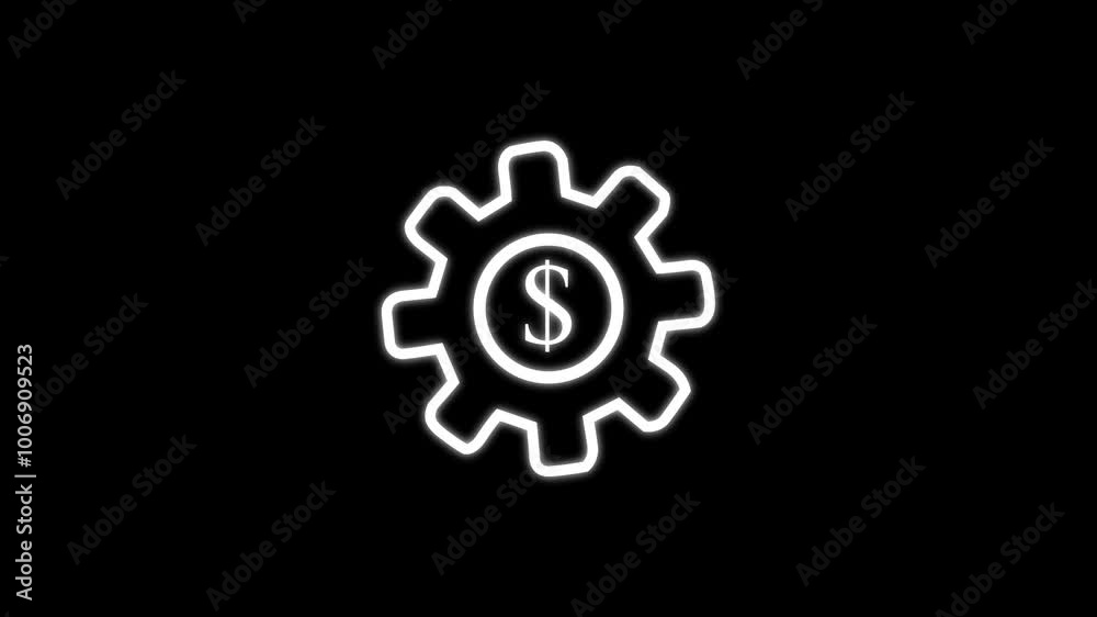 Neon line white color Dollar, share, setting icon isolated on black background. Neon line white color Dollar, share, setting icon isolated on black background.
