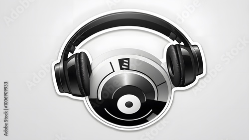 Portable player and headphones, black design, white background. photo