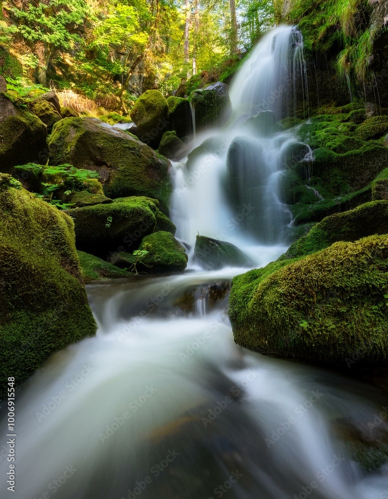 Fototapeta premium Waterfall in a lush green forest