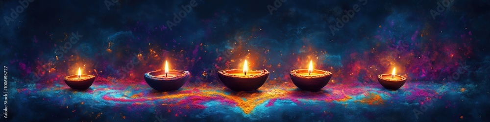 Vibrant Diwali Banner with Colorful Rangoli and Diyas, Perfect for Traditional Festive Greetings Vibrant Diwali Banner with Colorful Rangoli and Diyas, Perfect for Traditional Festive Greetings