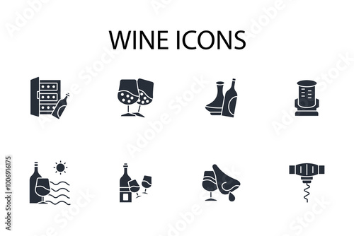 Wine icon set.vector.Editable stroke.linear style sign for use web design,logo.Symbol illustration.