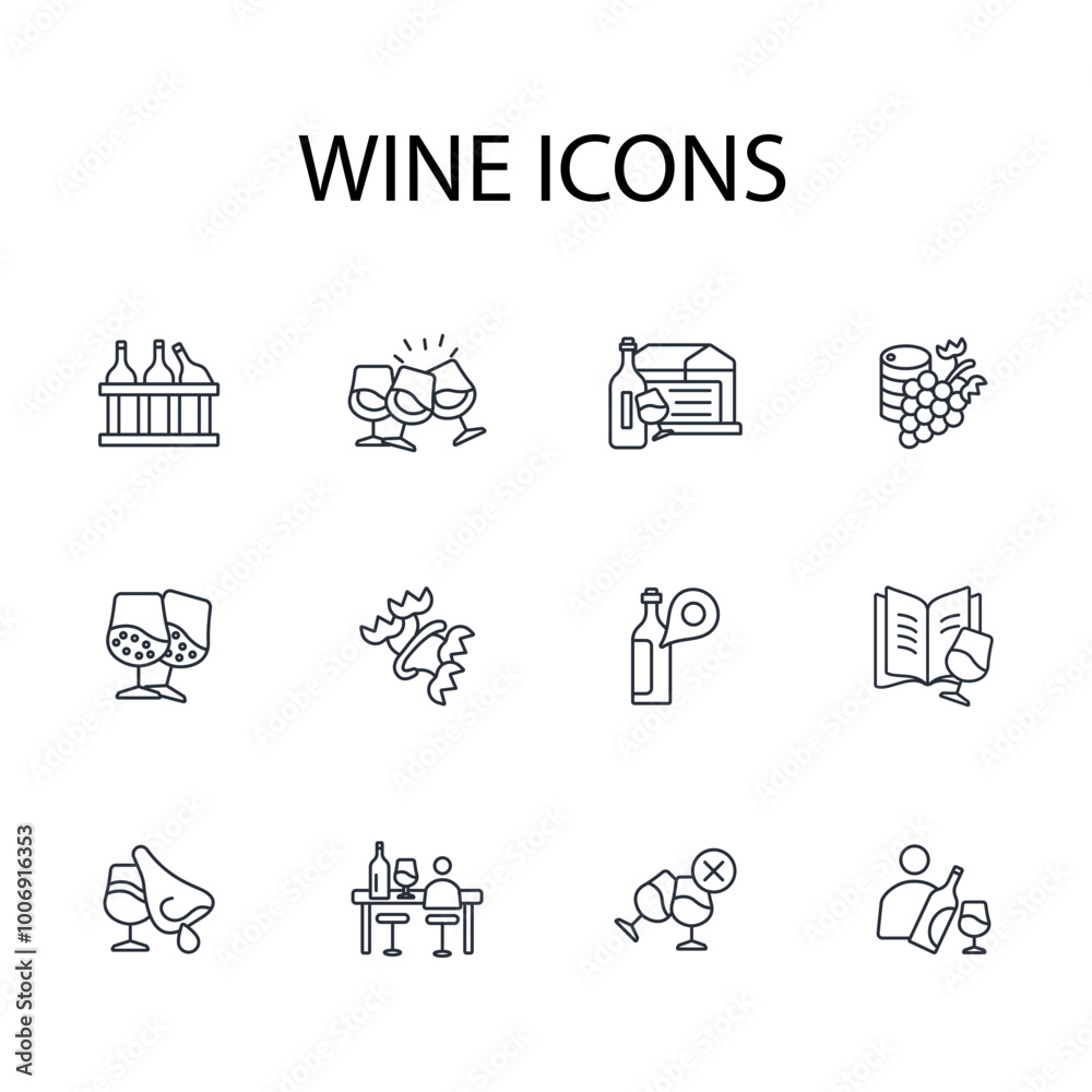 Wine icon set.vector.Editable stroke.linear style sign for use web design,logo.Symbol illustration. Wine icon set.vector.Editable stroke.linear style sign for use web design,logo.Symbol illustration.