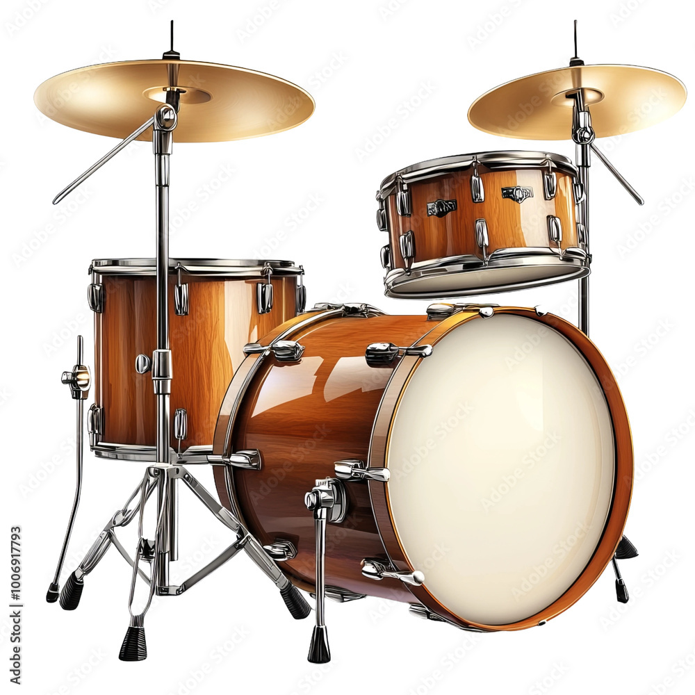 Compact bop drum kit with a small bass drum snare single tom and a crashride Compact bop drum kit with a small bass drum snare single tom and a crashride